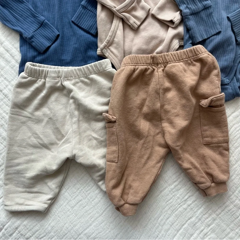 Zara + H&M + L’ovedbaby ribbed kimono bodysuit + plush sweat pants baby boy set